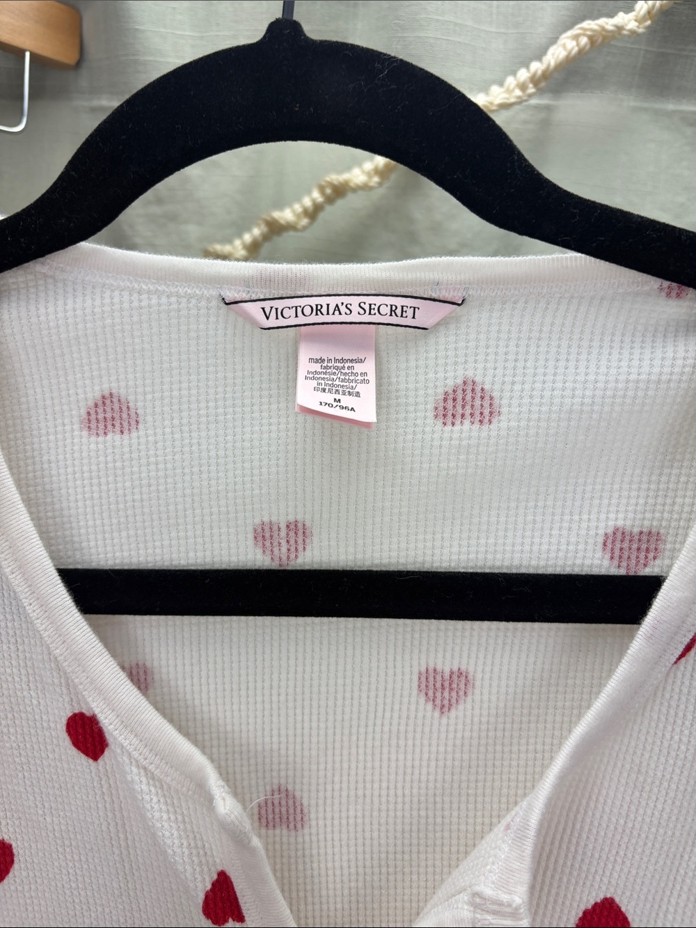 Victoria's Secret Thermal Waffle Knit Red Hearts on White Sleep-shirt PJ | M - Picture 5 of 10